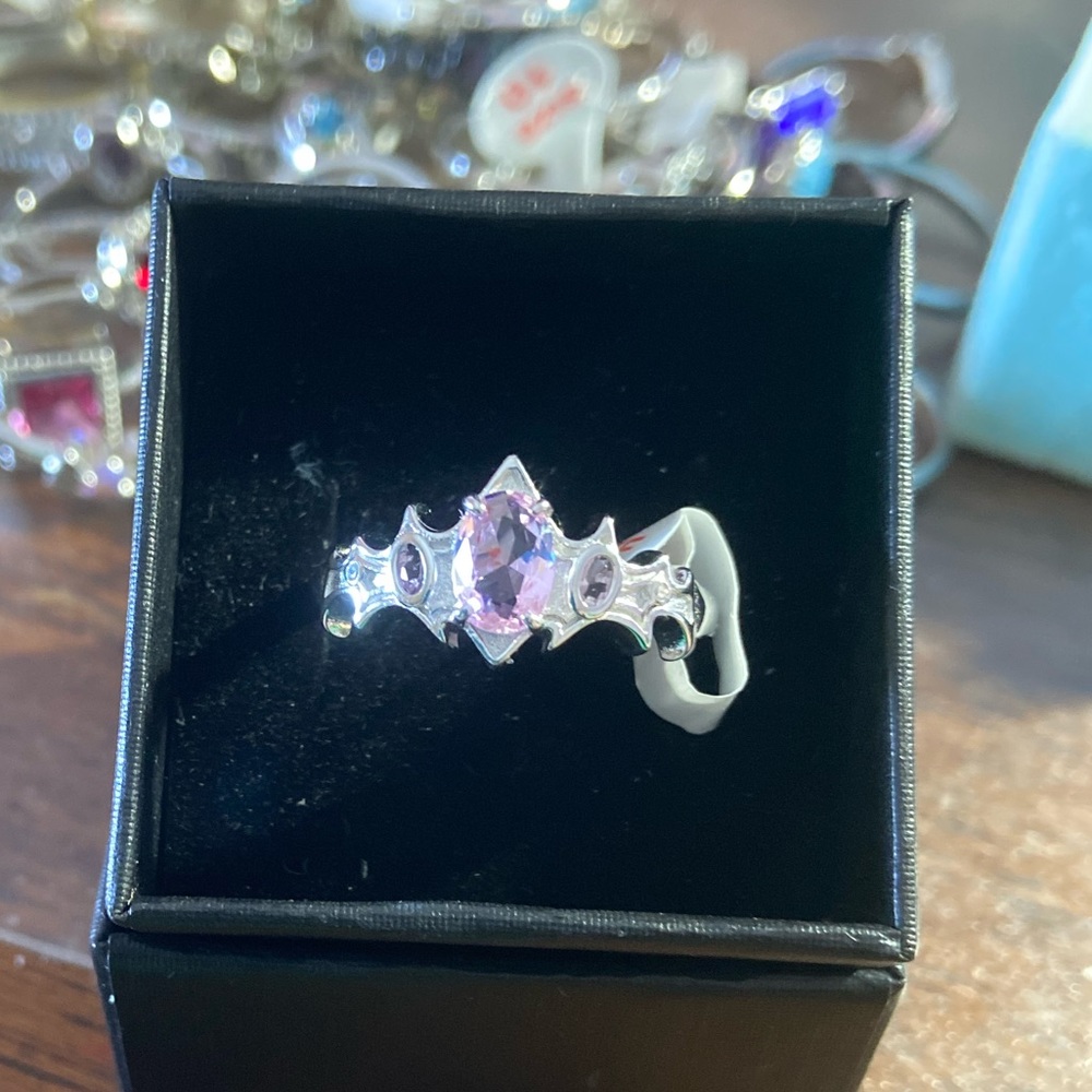Sterling silver pink topaz crown ring sz 10